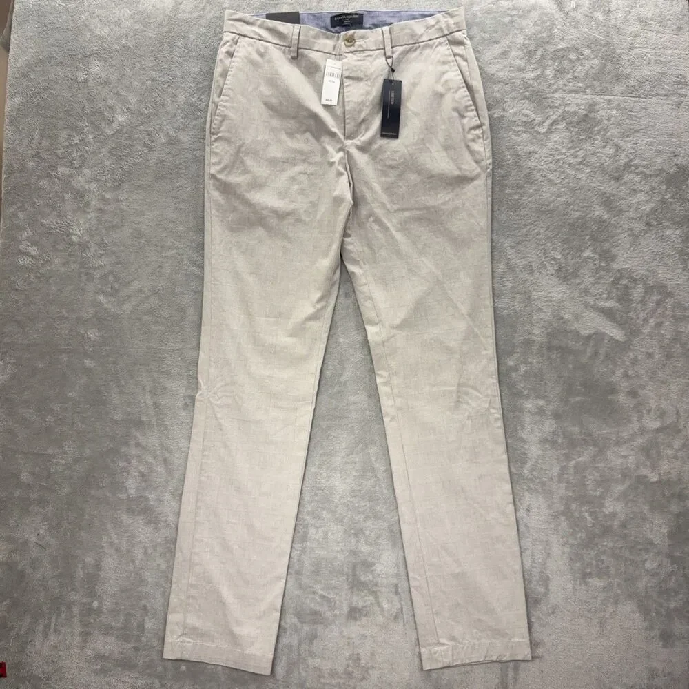 NWT Banana Republic Pants Men 32x34 Grey Plaid Slim Stretch Chino Khaki Golf